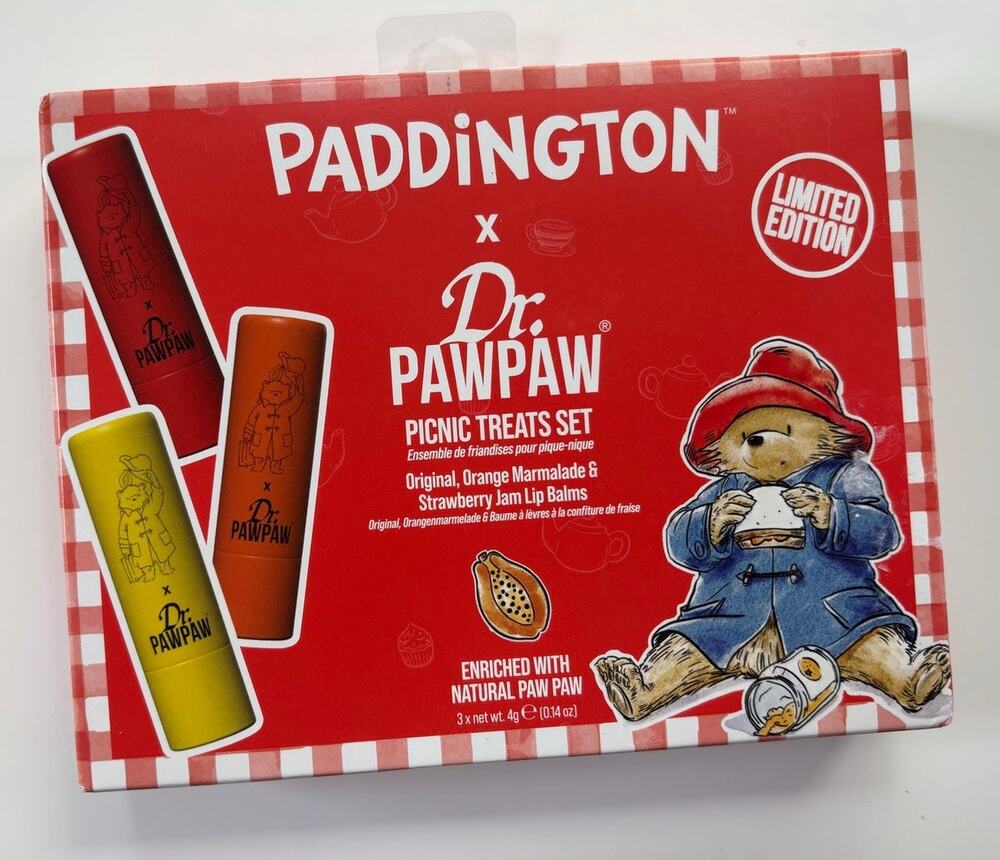 New Paddington & Dr. Pawpaw Picnic Treats Set Lip Balms 3 Original Orange Straw